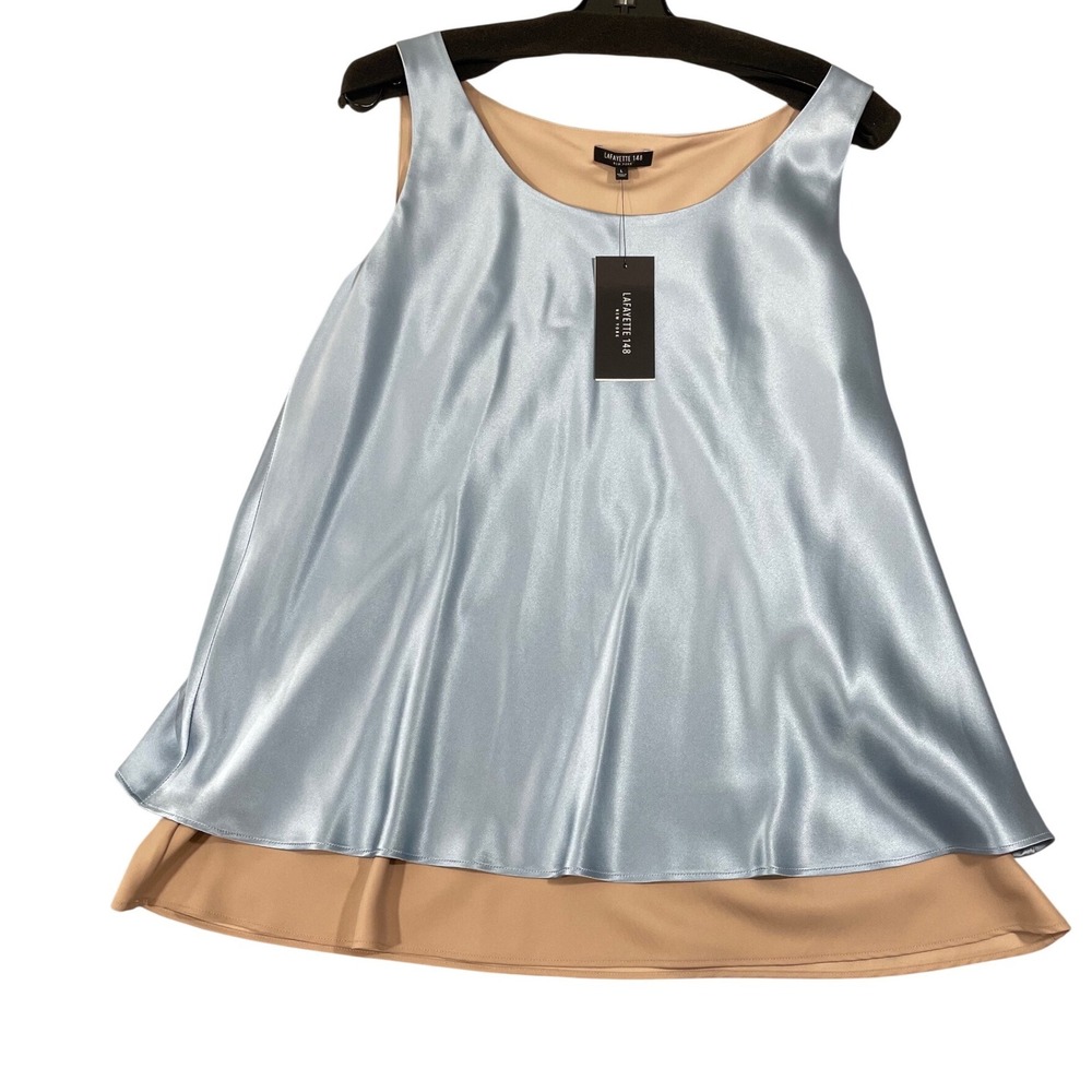 NWT Lafayette 148 New York Ice Water Soba Blue Silk Layered Tank Top MBR30R-2629